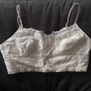 Cropped tank with eyelet detail in off white